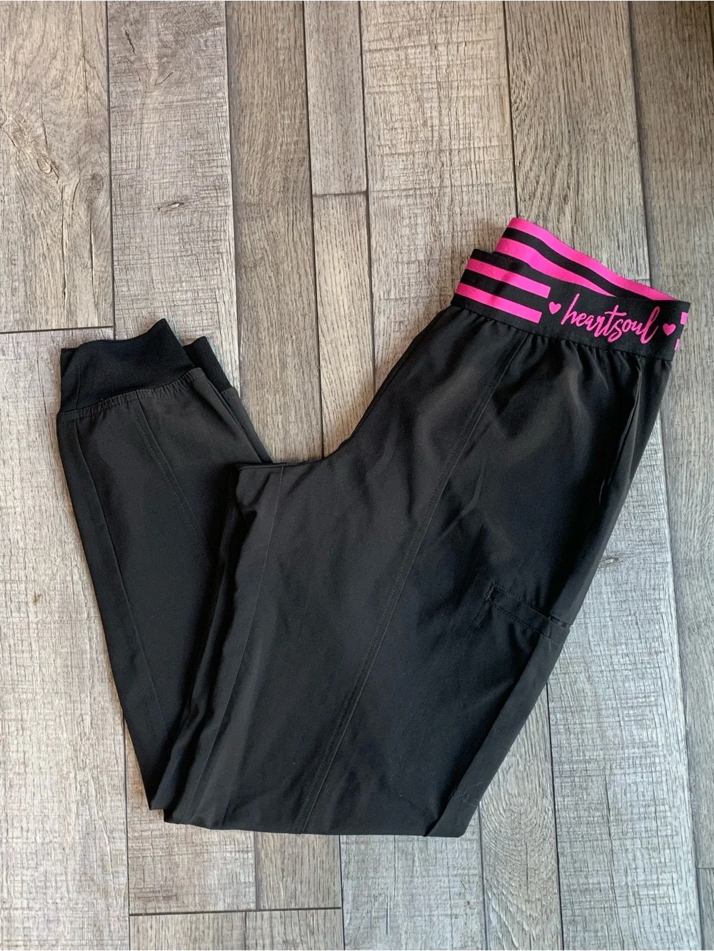 Heartsoul Black scrub Jogger Pants with Pink Waistband